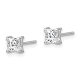 Sterling Silver 925 Princess-Cut White Topaz Stud Earrings Polished, Rhodium-Plated